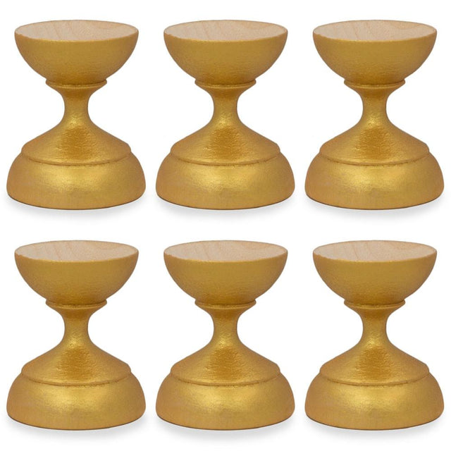 Set of 6 Golden Wooden Ukrainian Easter Egg Stand Holder Display 1.5 Inches in Gold color,  shape