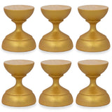 Set of 6 Metallic Gold Wooden Ukrainian Egg Sphere Stand Holder Display 1.6 Inches in Gold color