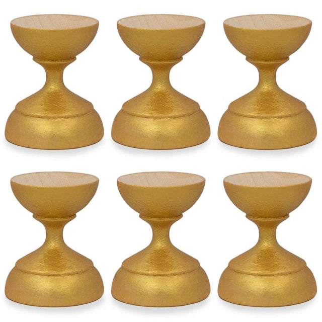 Set of 6 Metallic Gold Wooden Ukrainian Egg Sphere Stand Holder Display 1.6 Inches in Gold color