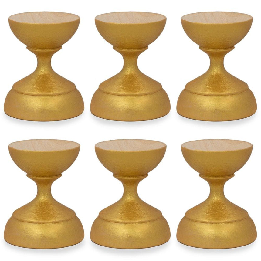 Set of 6 Metallic Gold Wooden Ukrainian Egg Sphere Stand Holder Display 1.6 Inches in Gold color
