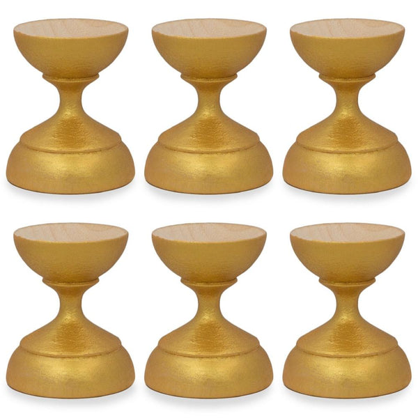 Set of 6 Golden Wooden Ukrainian Easter Egg Stand Holder Display 1.5 Inches in Gold color,  shape