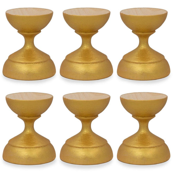 Set of 6 Golden Wooden Ukrainian Easter Egg Stand Holder Display 1.5 Inches in Gold color,  shape