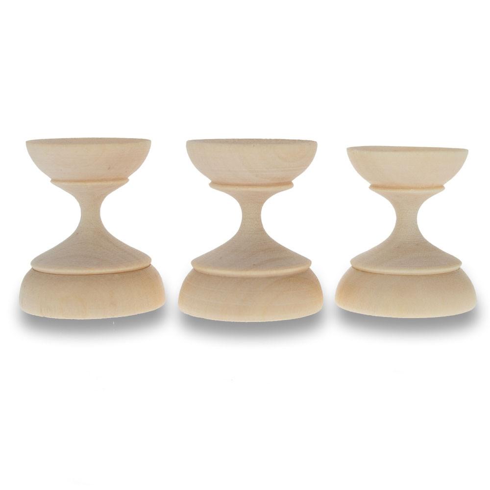 Set of 3 Unfinished Blank Wooden Ukrainian Easter Egg Stand Holder Display 1.5 Inches in Beige color