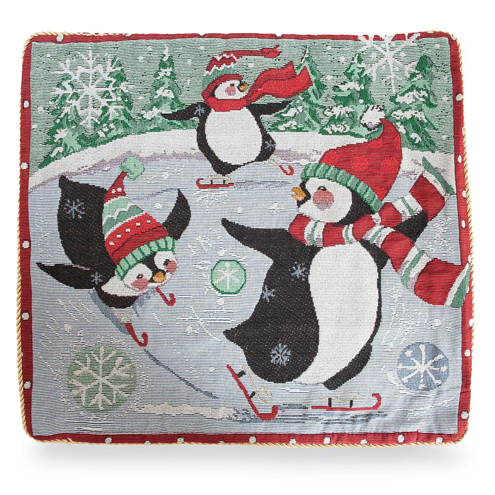 Set of 2 Skating Penguins Christmas Throw Pillow Covers
