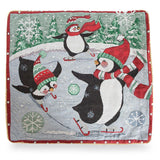 Set of 2 Skating Penguins Christmas Throw Pillow Covers