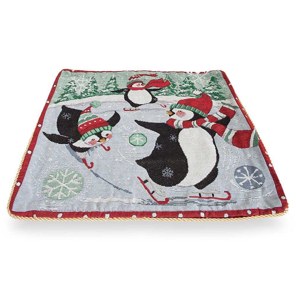 Juego de 2 fundas de almohada navideñas con pingüinos patinadores