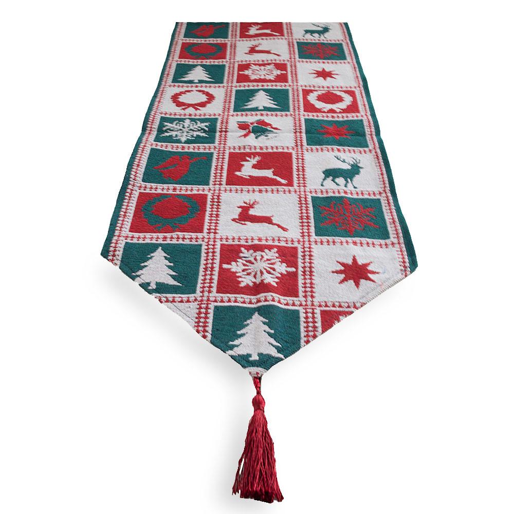 Reindeer Square Patterns Christmas Tablecloth Holiday Runner 75 Inches , dimensions in inches: 75 x 66.5 x 13.5