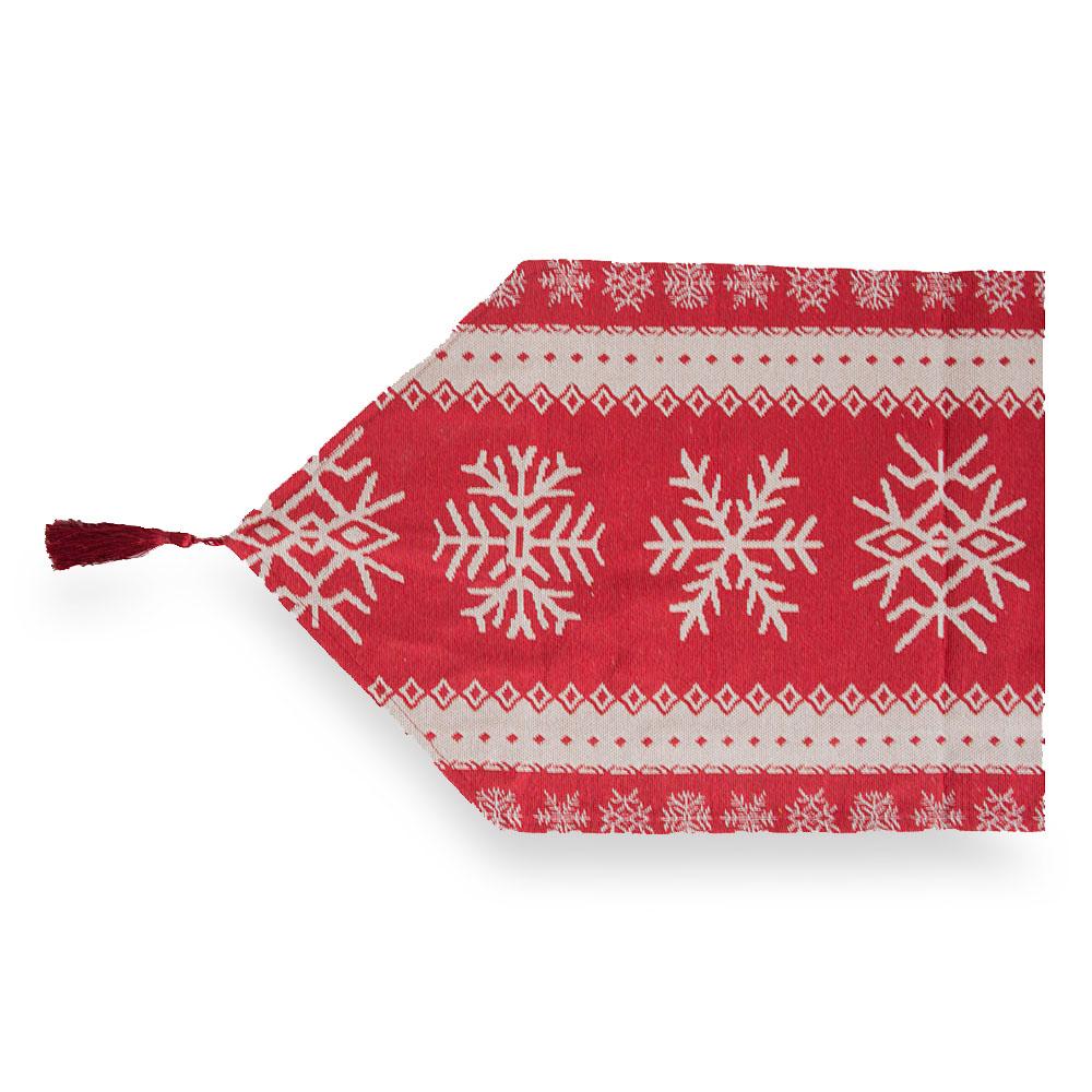 Snowflakes on Red Pattern Christmas Tablecloth Holiday Runner 76.5 Inches