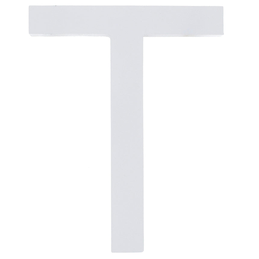 Arial Font White Painted MDF Wood Letter T (6 Inches) in White color