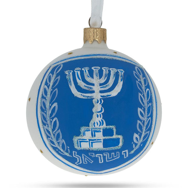 Glass Israel's Heritage: Coat of Arms Blown Glass Ball Christmas Ornament 3.25 Inches in Blue color Round