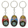 Set of 3 Metal Dolls Key Chains in Multi color, Oval shape