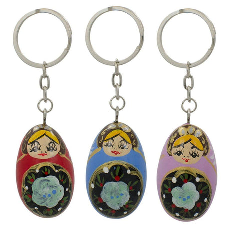 Set of 3 Metal Dolls Key Chains in Multi color, Oval shape