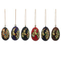 Set of 6 Golden Birds Egg Shape Wooden Christmas Ornaments 1.5 Inches in Multi color Oval