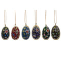 Set of 6 Flowers Wooden Egg Shape Christmas Ornaments 1.5 Inches in Multi color Oval