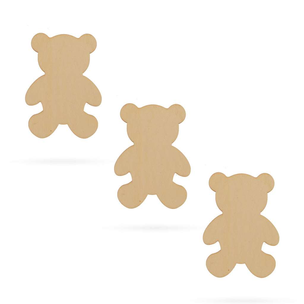 3 Teddy Bears Unfinished Wooden Shapes Craft Cutouts DIY Unpainted 3D Plaques 4 Inches in Beige color