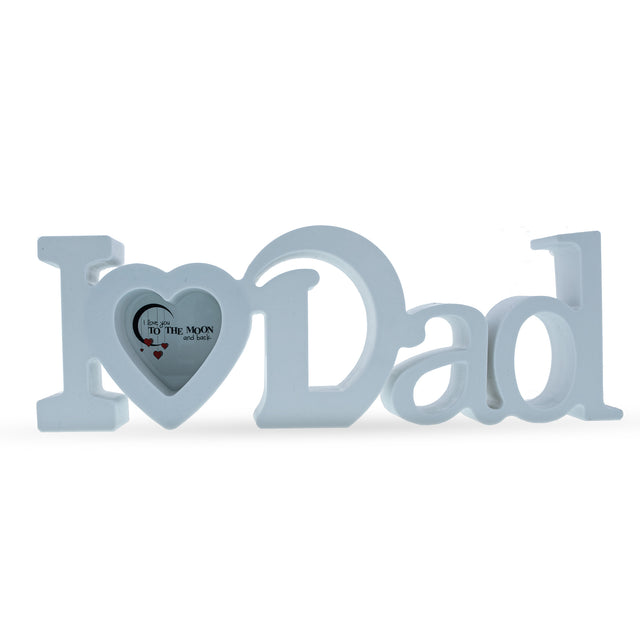 Plastic Cherished Memories: 'I Love Dad' Heart-Shaped Plastic Photo Frame in White color