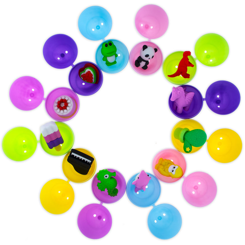 12 Multicolored Plastic Easter Eggs with Tiny Eraser Treasures Inside in Multi color Oval
