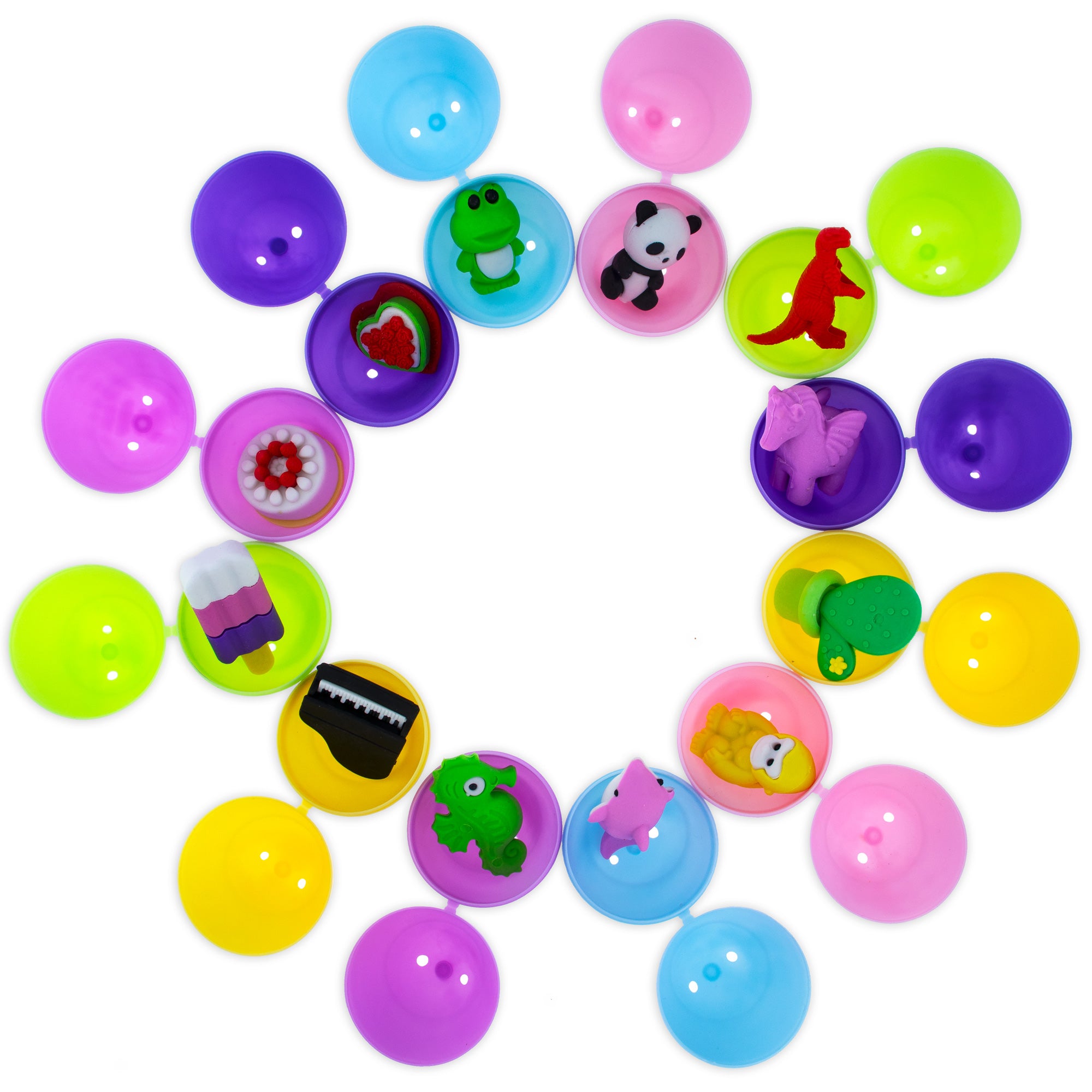 12 Multicolored Plastic Easter Eggs with Tiny Eraser Treasures Inside in Multi color Oval