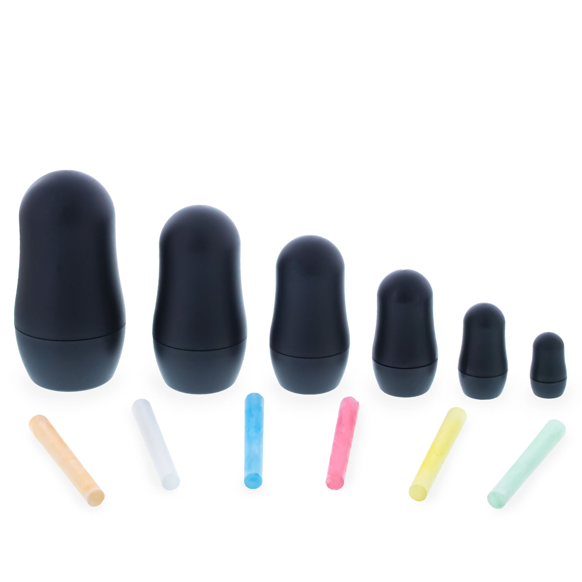 Set of 6 Chalkboard Plastic Nesting Dolls with Color Chalks Reusable DIY Drawing Matryoshka Craft Kit in Multi color
