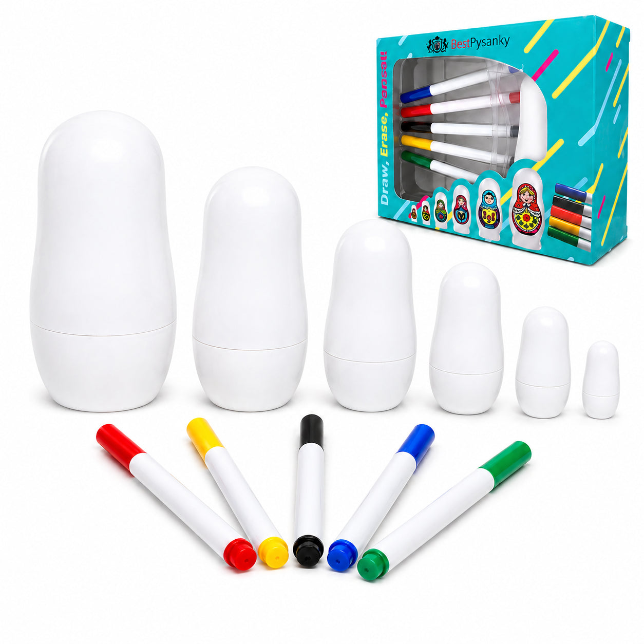 Set of 6 Erasable White Blank Canvas Plastic Dolls in White color