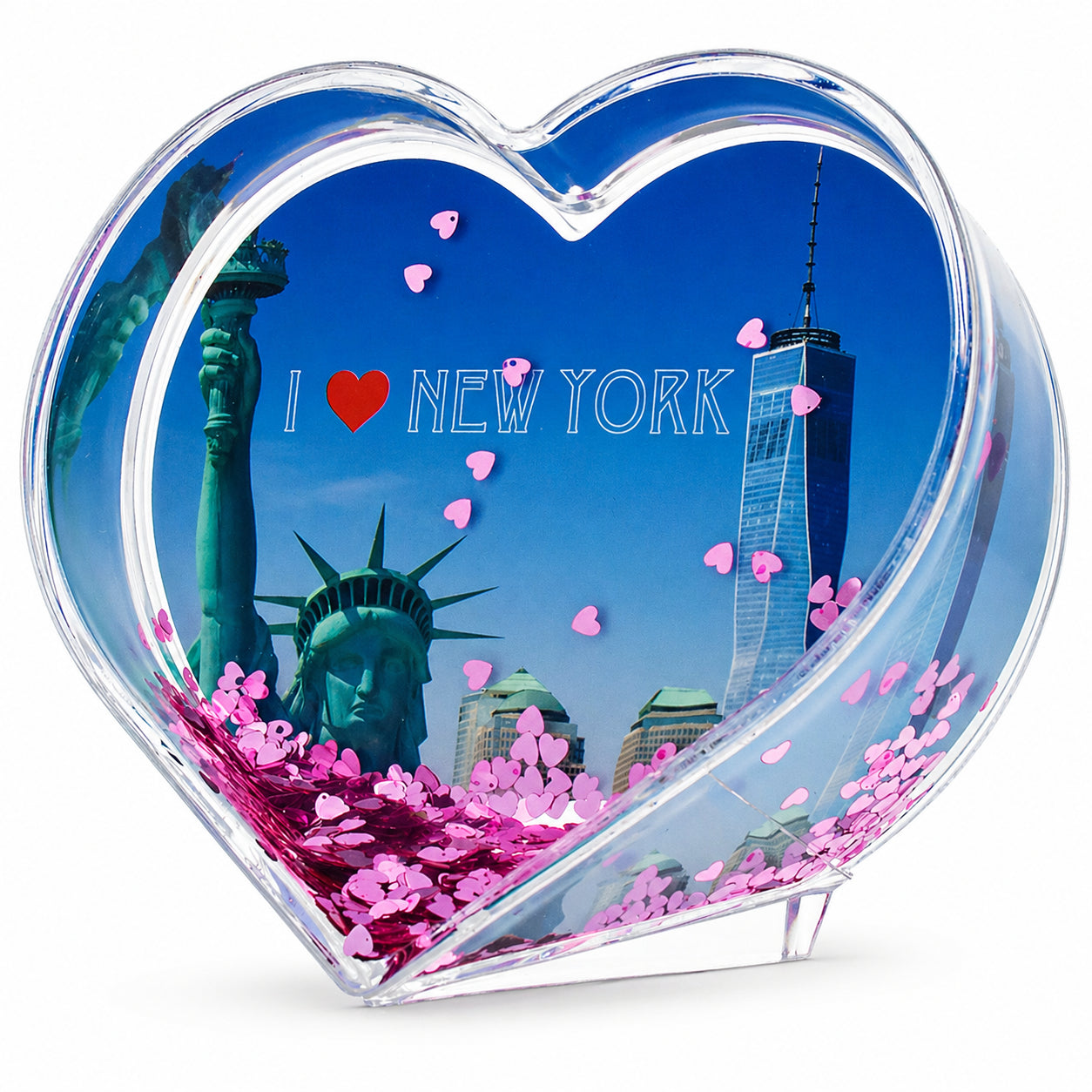 Heart Shape "I Love New York" Clear Plastic Water Globe Picture Frame in Clear color Heart