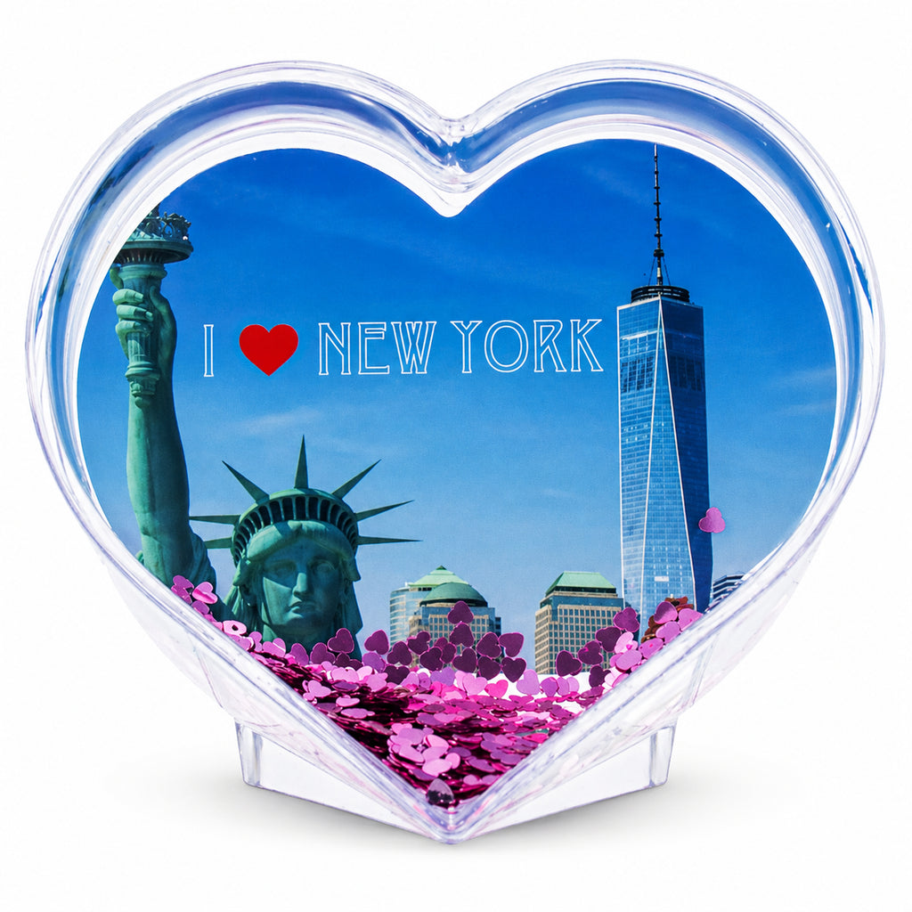 Heart Shape "I Love New York" Clear Plastic Water Globe Picture FrameChina , dimensions in inches: 3.5 x  x 3.8