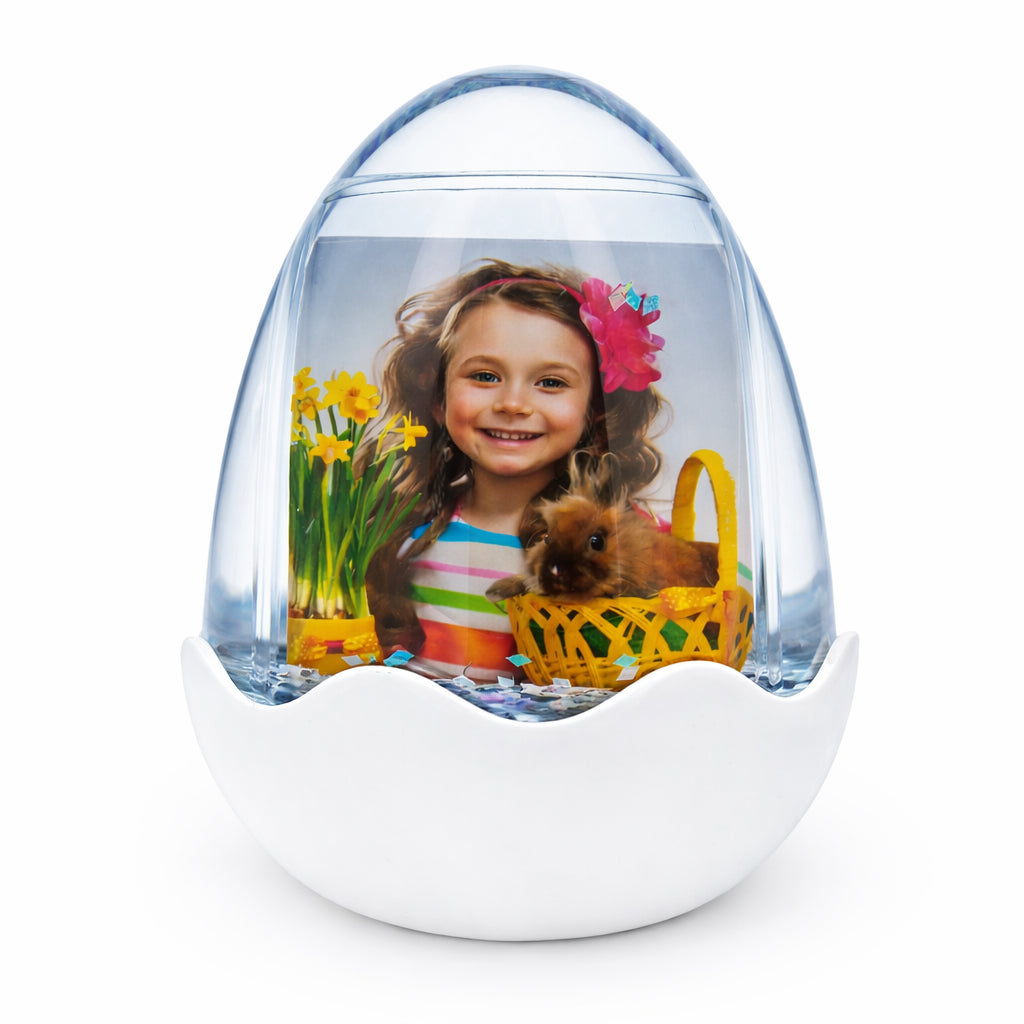 Egg-Shaped Water Globe Picture Frame with LED Light and Musical Bliss in Silver color Oval