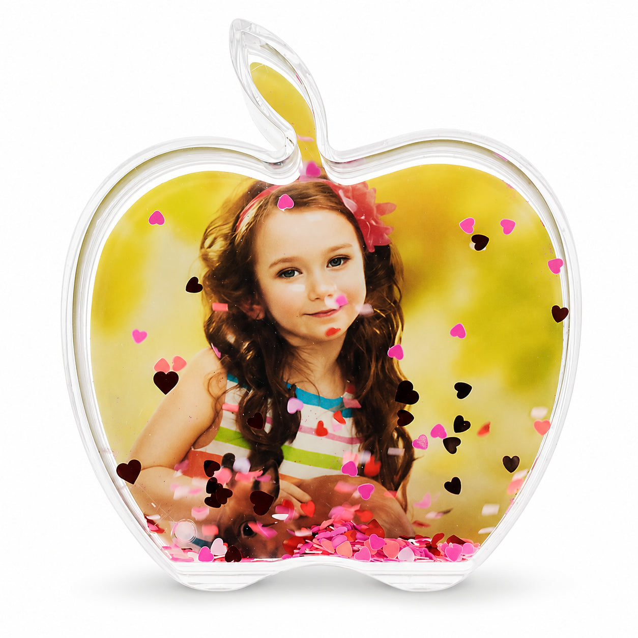 Apple-Shaped Clear Plastic Water Globe Picture Frame in Clear color