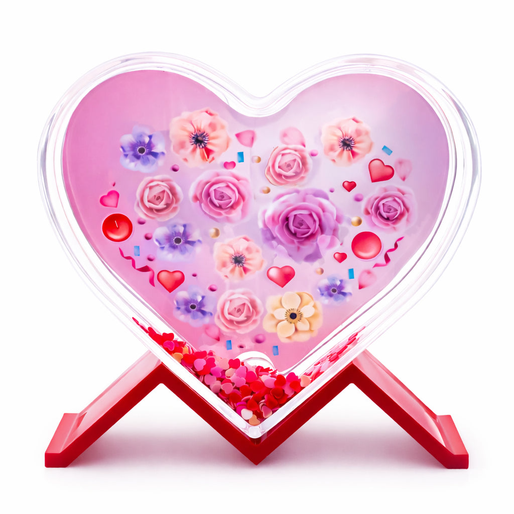 Heart-Shaped Glitter Plastic Photo Frame with Stand in Clear color Heart