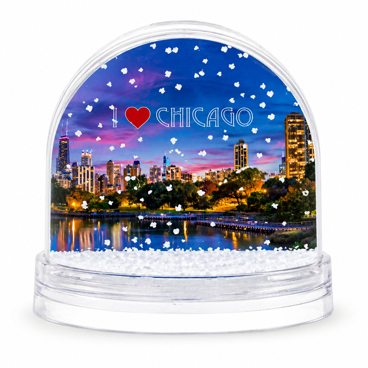 Chicago Clear Acrylic Plastic Snow Water Globe Picture Frame in Clear color