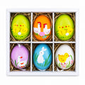 Set of 6 Real Eggshell Bunny and Friends Easter Egg Ornaments in Multi color Oval