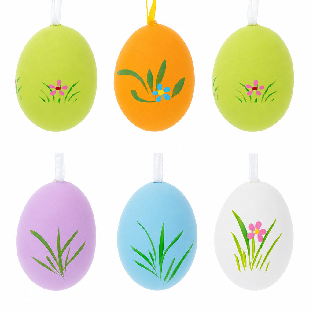 Set of 6 Real Eggshell Bunny and Friends Easter Egg OrnamentsChina , dimensions in inches: 2.5 x 1.5 x 1.5