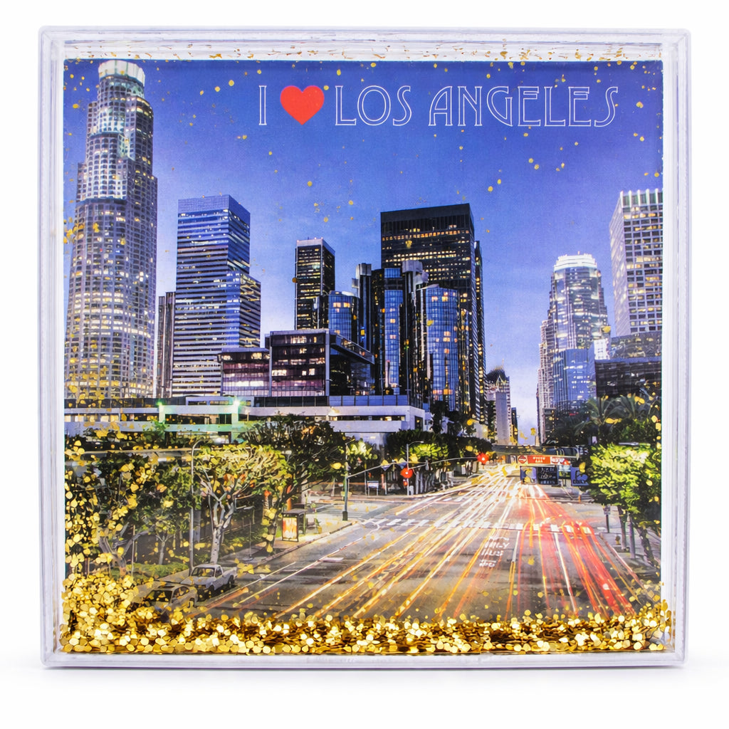 Los Angeles Clear Acrylic Square Water Globe Picture Frame in Black color Square
