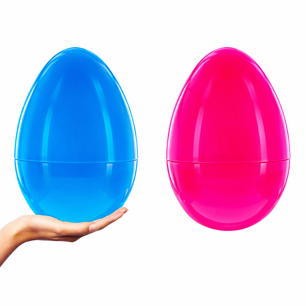 Set of 2 Pink and Blue Giant Jumbo Large Size Fillable Plastic Easter Eggs 10 Inches in Blue color Oval