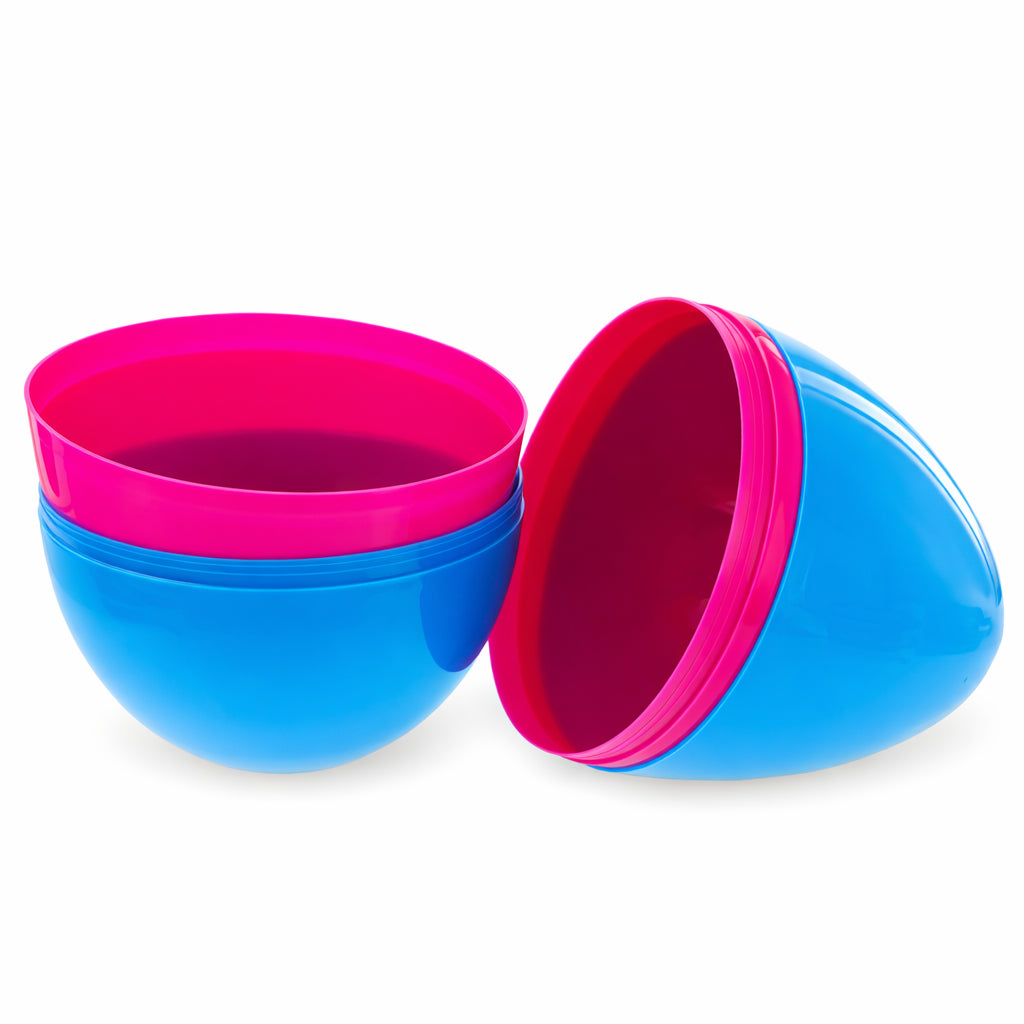 Set of 2 Pink and Blue Giant Jumbo Large Size Fillable Plastic Easter Eggs 10 InchesChina , dimensions in inches: 10 x 7.1 x 7.1