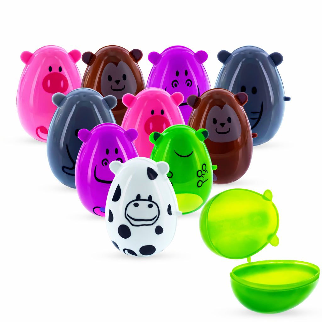 Set of 12 Animal-Themed Plastic Easter Eggs 2.25 Inches in Multi color Oval