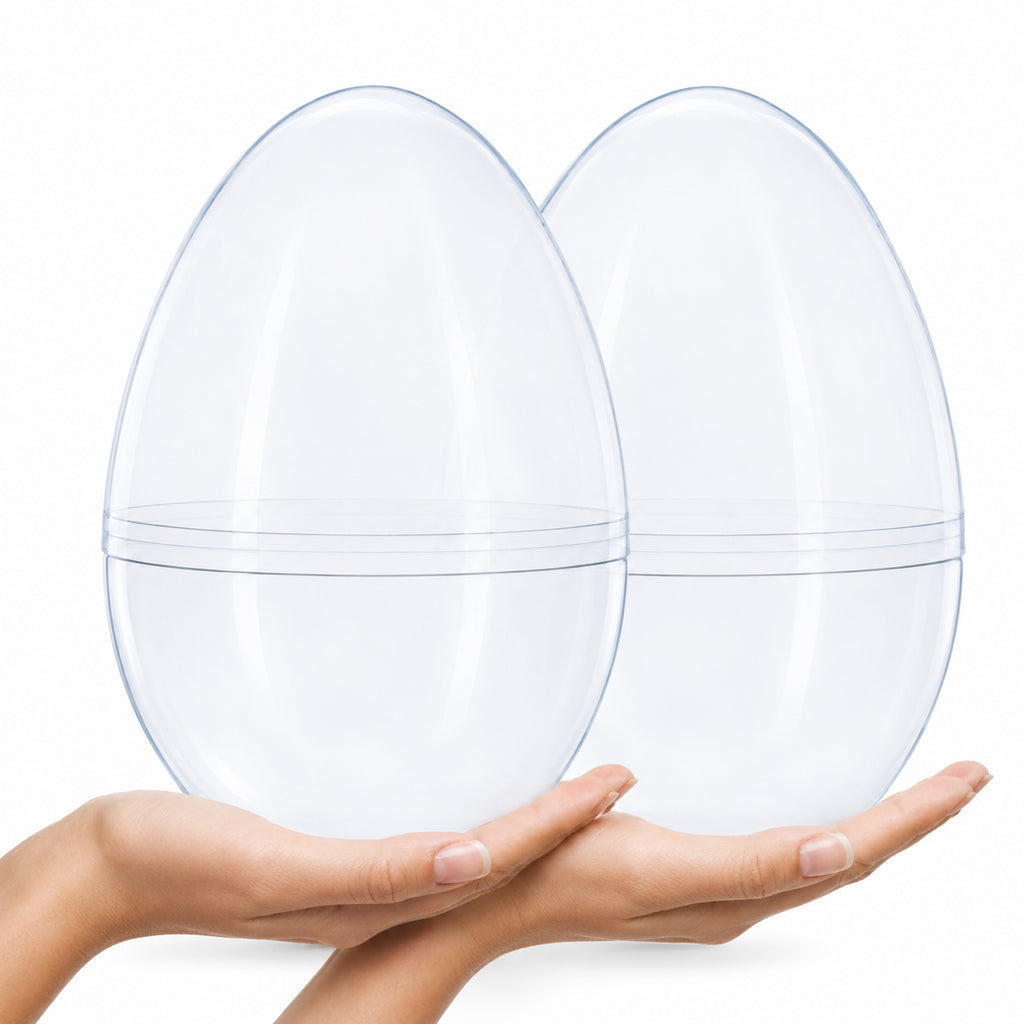Set of 2 Giant Transparent Jumbo Size Clear Plastic Easter Eggs 10 Inches in Clear color Oval