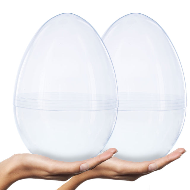 Set of 2 Giant Transparent Jumbo Size Clear Plastic Easter Eggs 10 Inches in Clear color, Oval shape