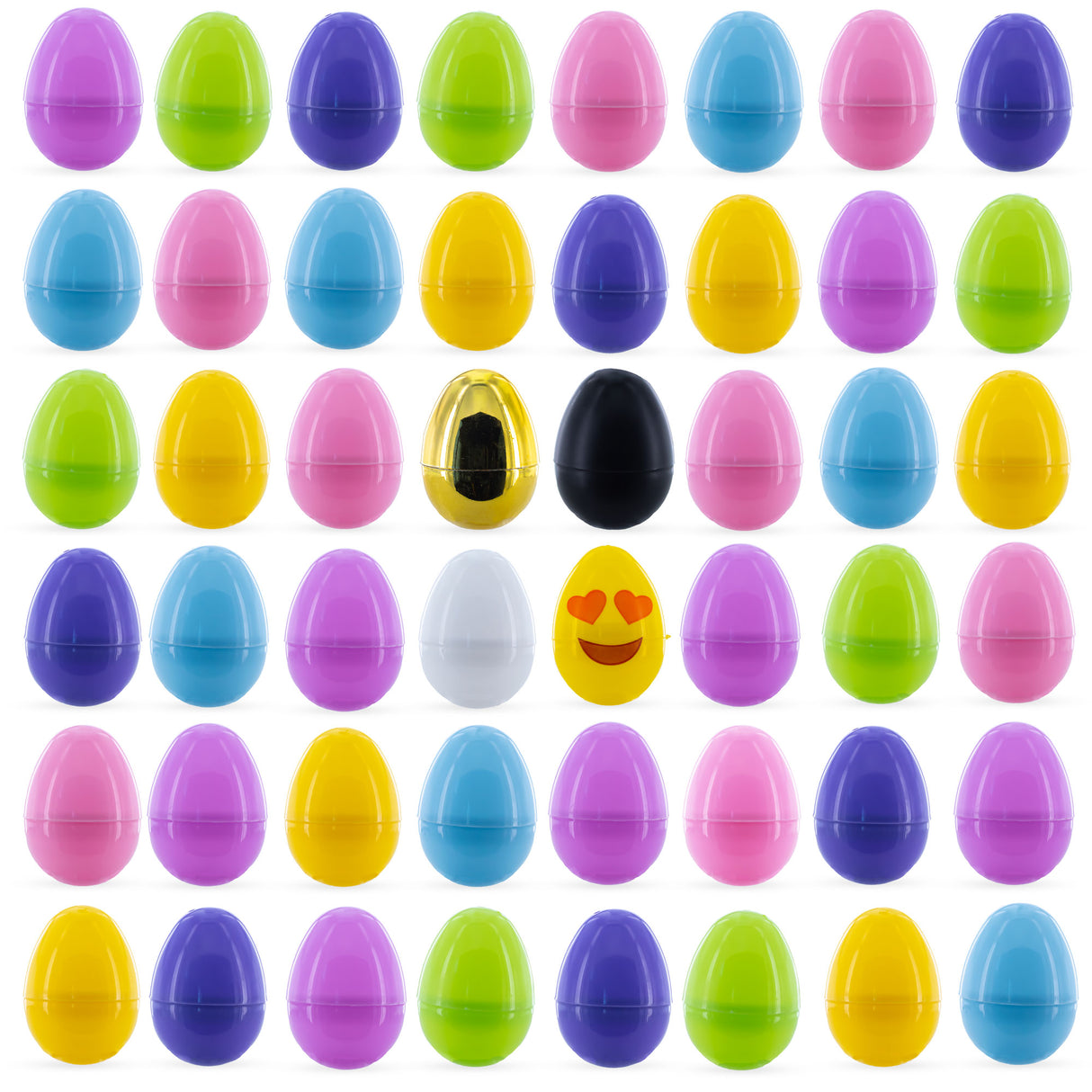 Set of 48 Plastic Easter Eggs in Pastel, Gold, White, and Black 2.25 Inches in Multi color, Oval shape