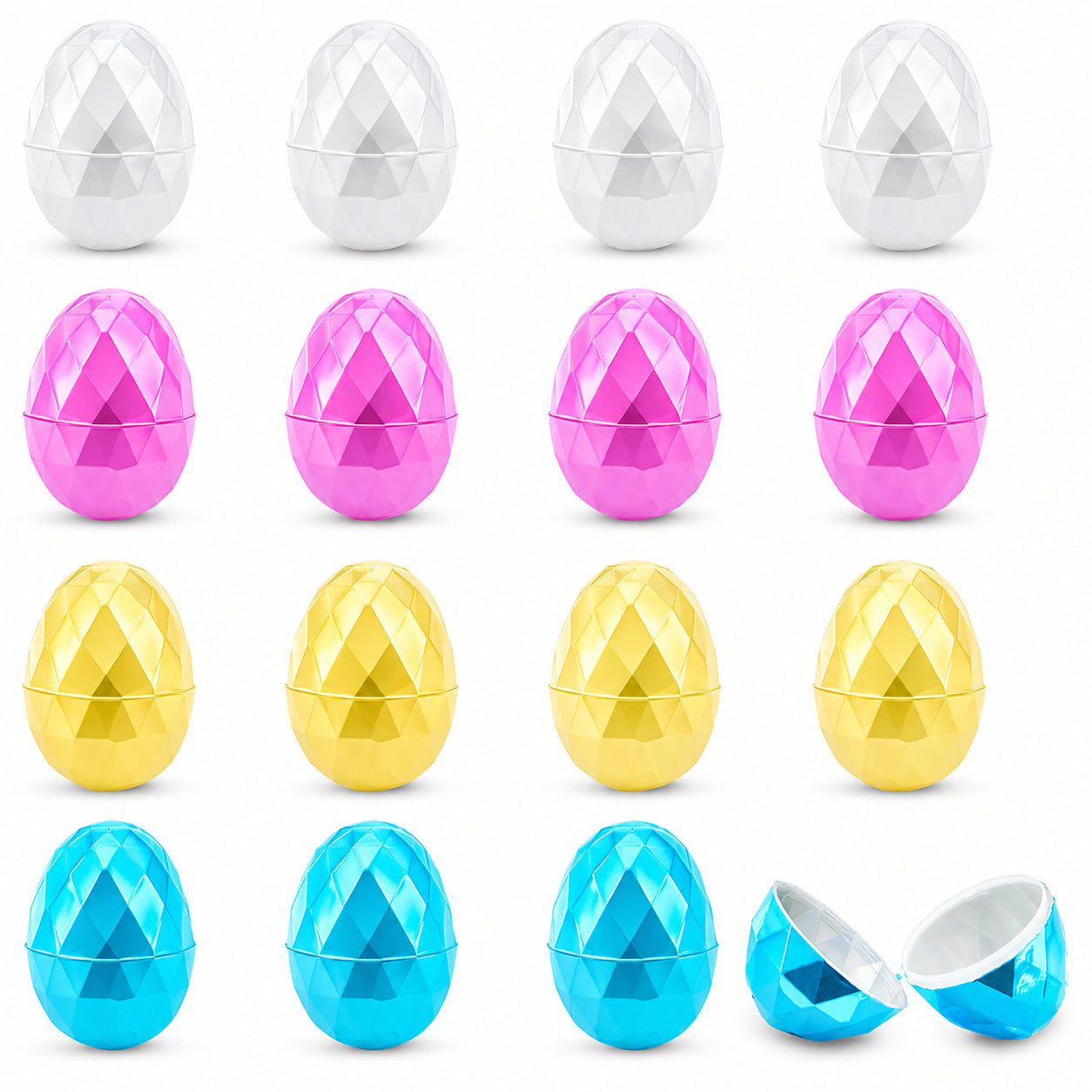 Set of 16 Multicolored Metallic Diamond Plastic Easter Eggs, 2.45 Inches in Multi color Oval