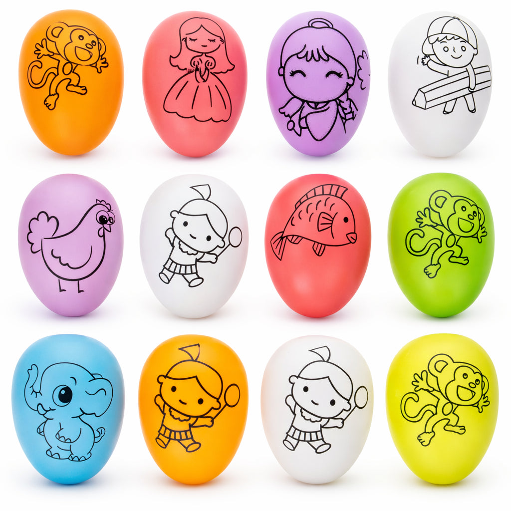 Set of 12 Colorful Printed Solid Plastic Easter Eggs 2.35 Inches DIY Coloring in Multi color Oval