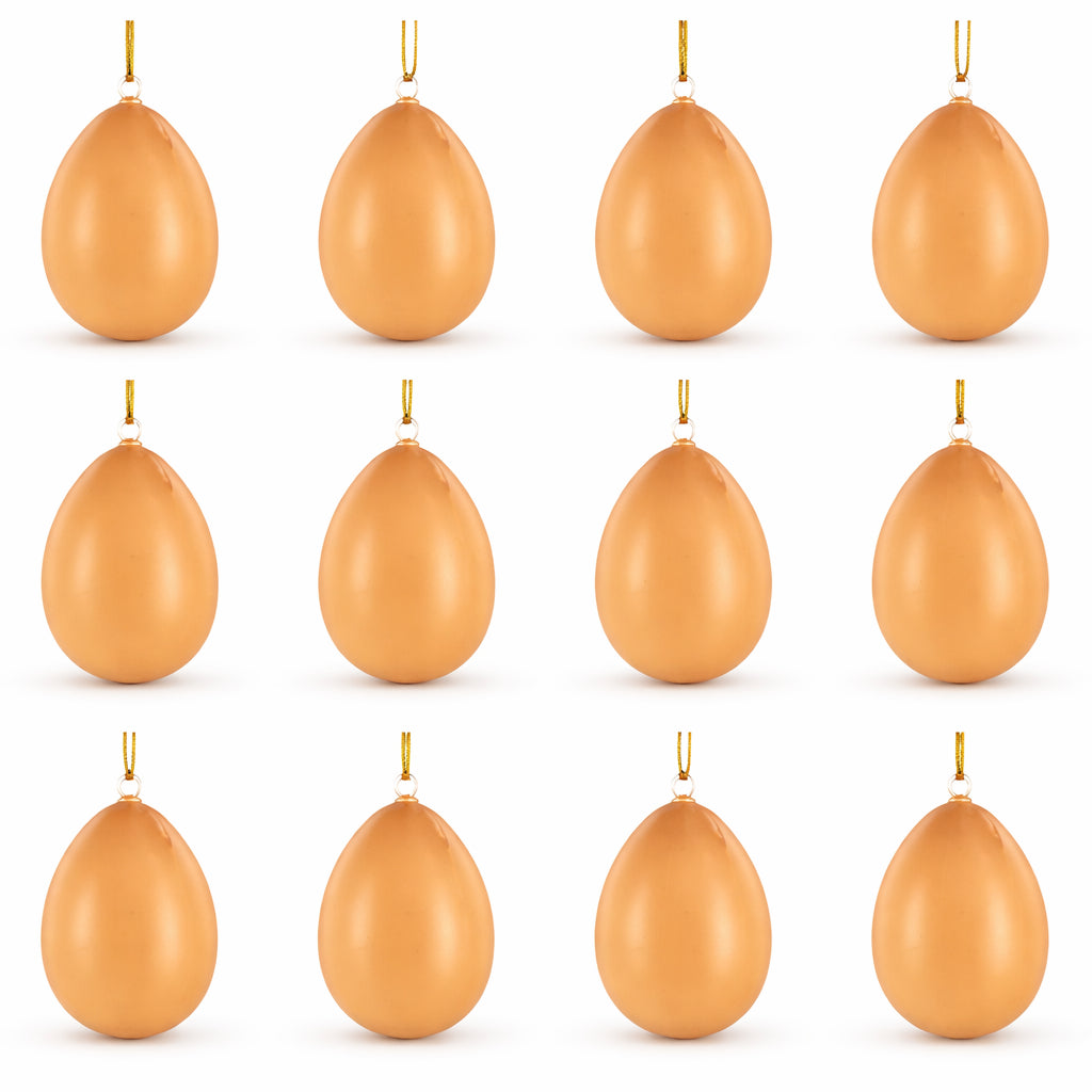 Set of 12 Brown Solid Plastic Easter Egg Ornaments 5.15 Inches in Brown color Oval