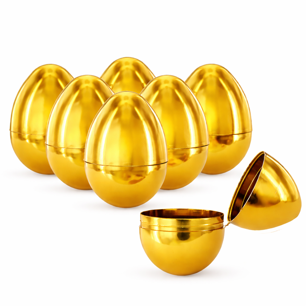 Set of 6 Metallic Gold Easter Eggs Fillable Plastic Hinged Eggs Reusable Prize Egg Set 2.25 Inches in Gold color Oval