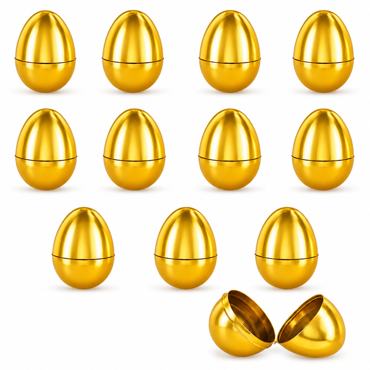 Set of 12 Very Shiny Golden Plastic Easter Eggs, 2.25 Inches in Gold color Oval