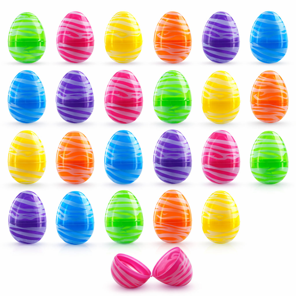 Set of 24 Colorful Zebra Print Fillable Plastic Easter Eggs 2.25 Inches in Multi color Oval