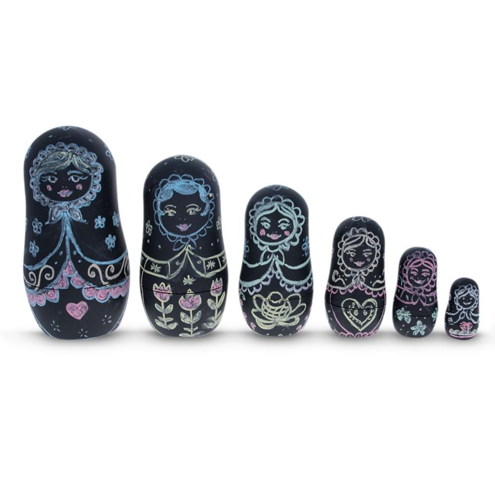 Set of 6 Chalkboard Plastic Nesting Dolls with Color Chalks Reusable DIY Drawing Matryoshka Craft KitChina , dimensions in inches: 4.5 x 3 x
