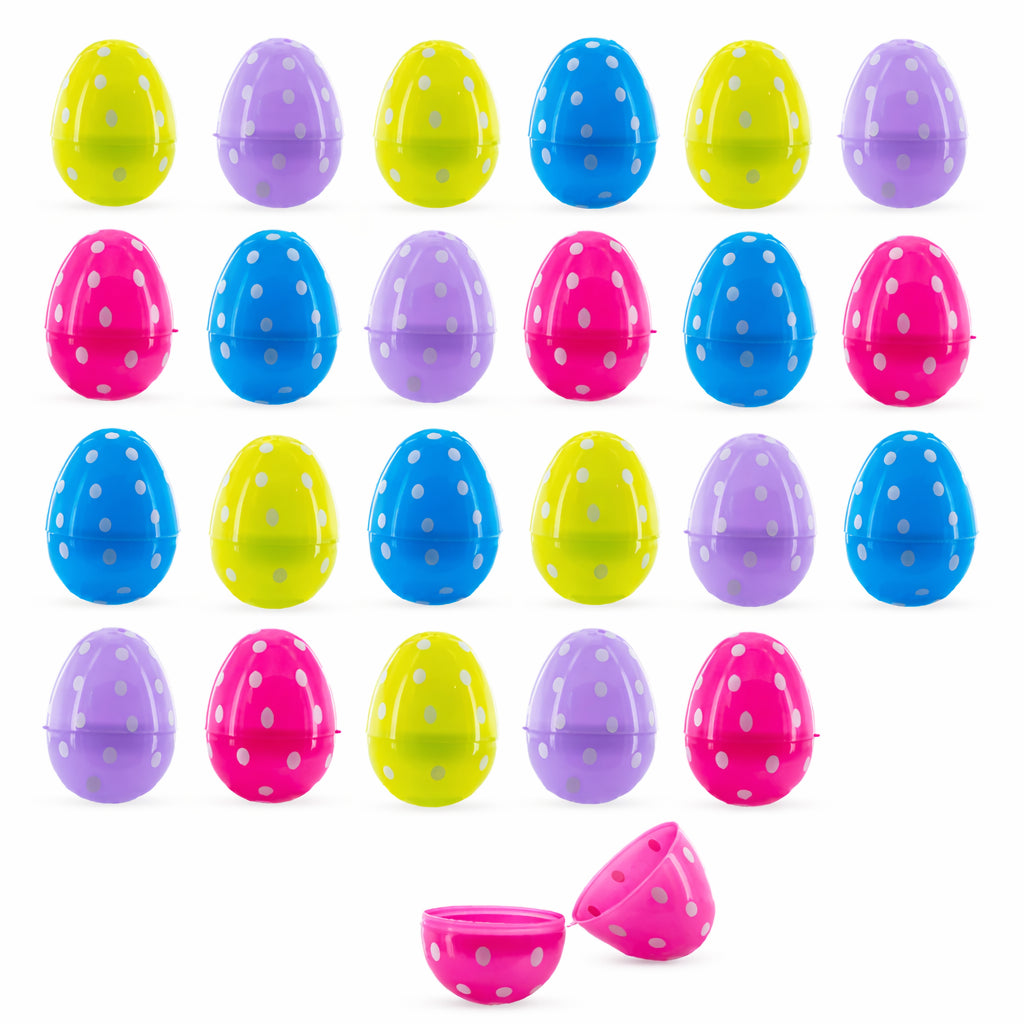 Set of 24 Easter Eggs Fillable Plastic Polka Dot Printed Eggs 2.25 Inches in Multi color Oval