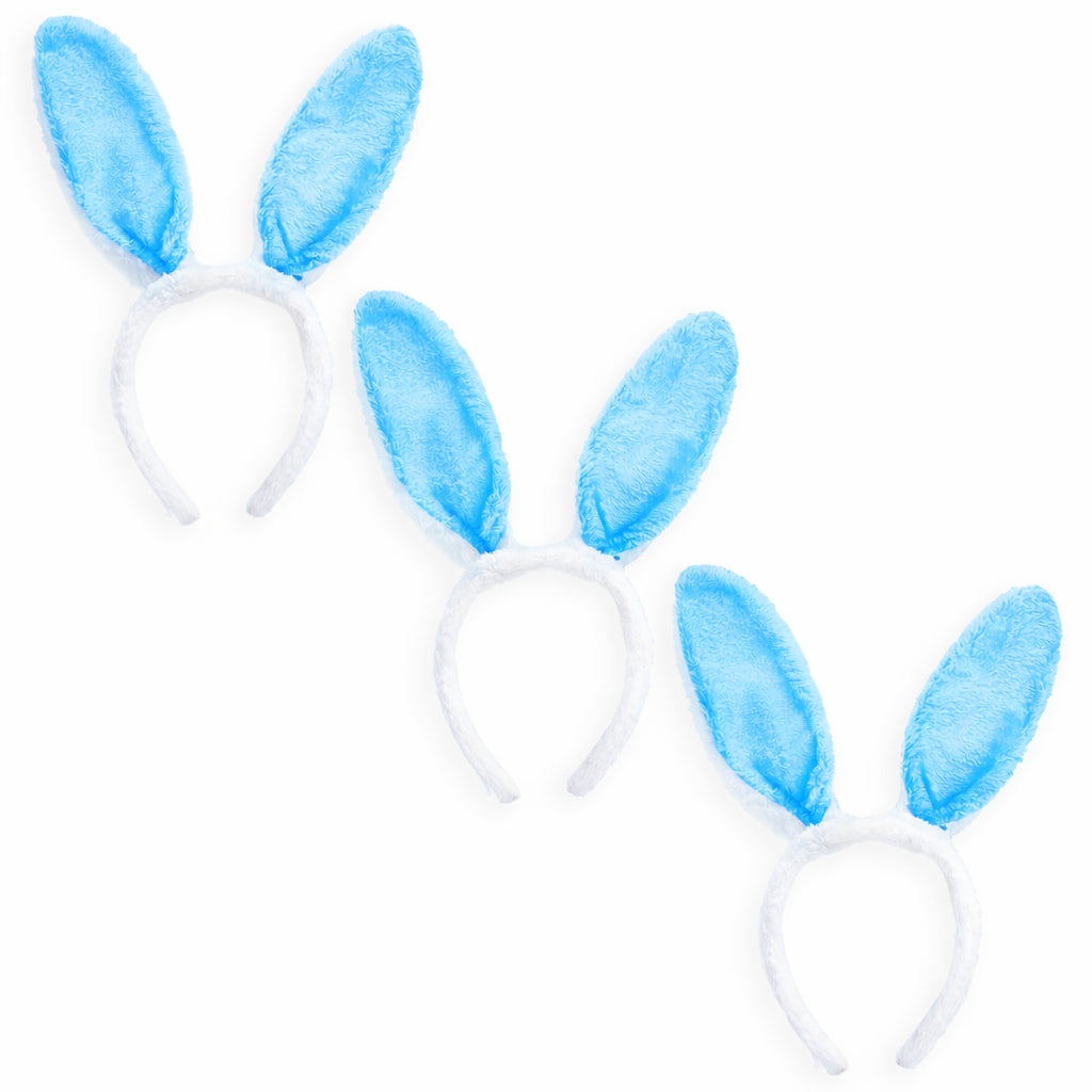 Set of 3 Costume Bunny Ear Headbands in Bright Blue, Each 11.7 Inches in Blue color