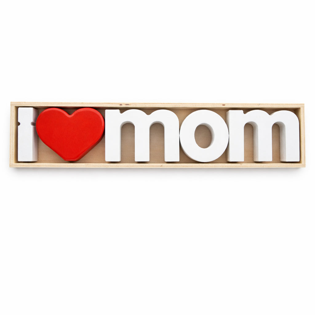 Cherished 'I Love Mom' Wooden Phrase DisplayChina , dimensions in inches:  x  x