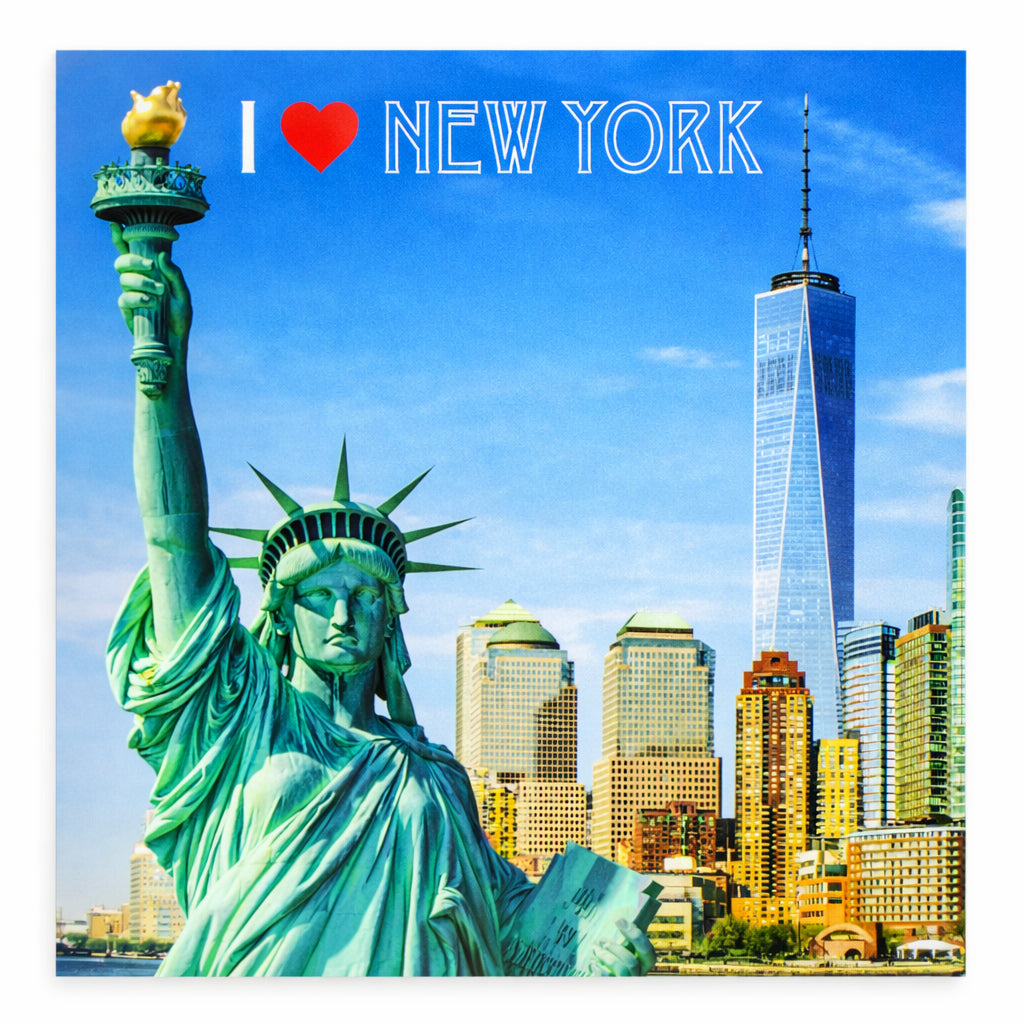 Statue of Liberty & NYC Skyline Keepsake Refrigerator Magnet in Blue color Square